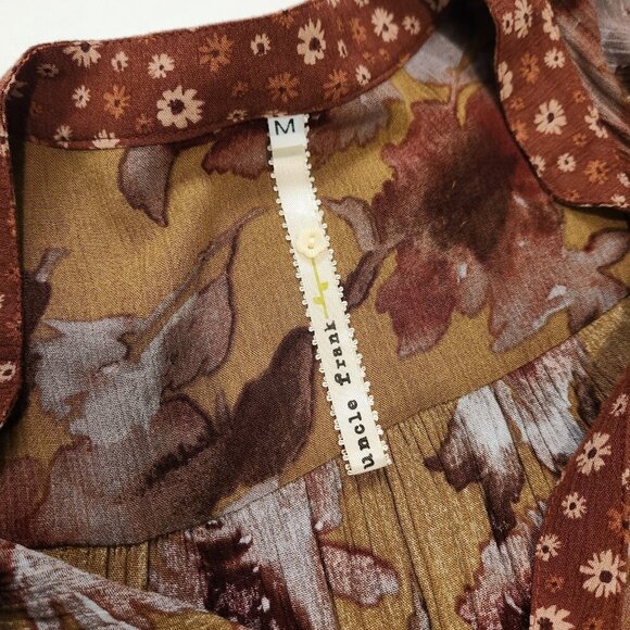 Uncle Frank Tiered Midi Shift Dress M Umber Rust Red V Neck Relaxed Bohemian - Picture 3 of 7